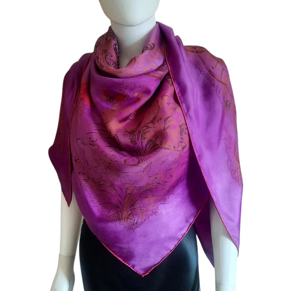 HERMÈS Equateur Silk Twill Scarf Dip Dye 140cm Violet/Multi - Picture 7 of 16